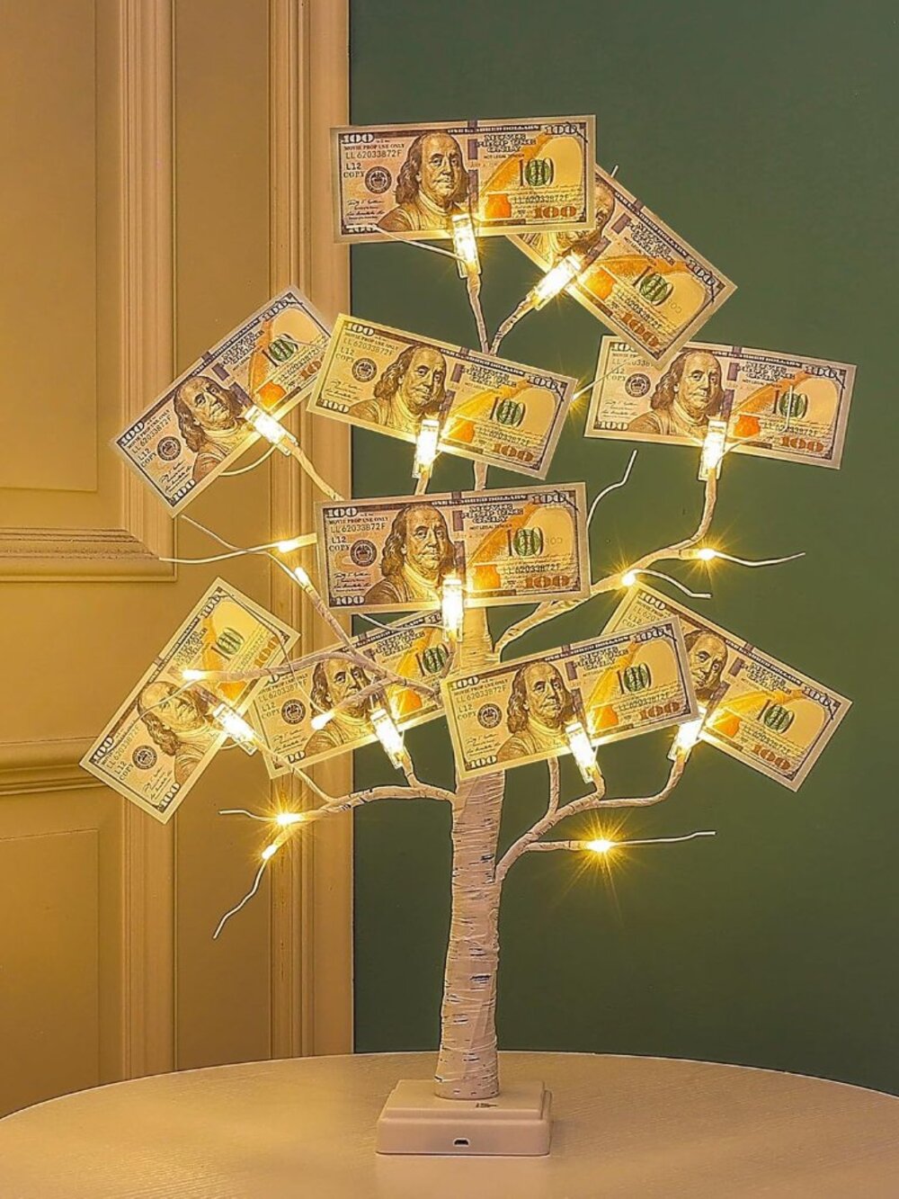 Lighted Money Tree Card Holder Birch Tree Warm White